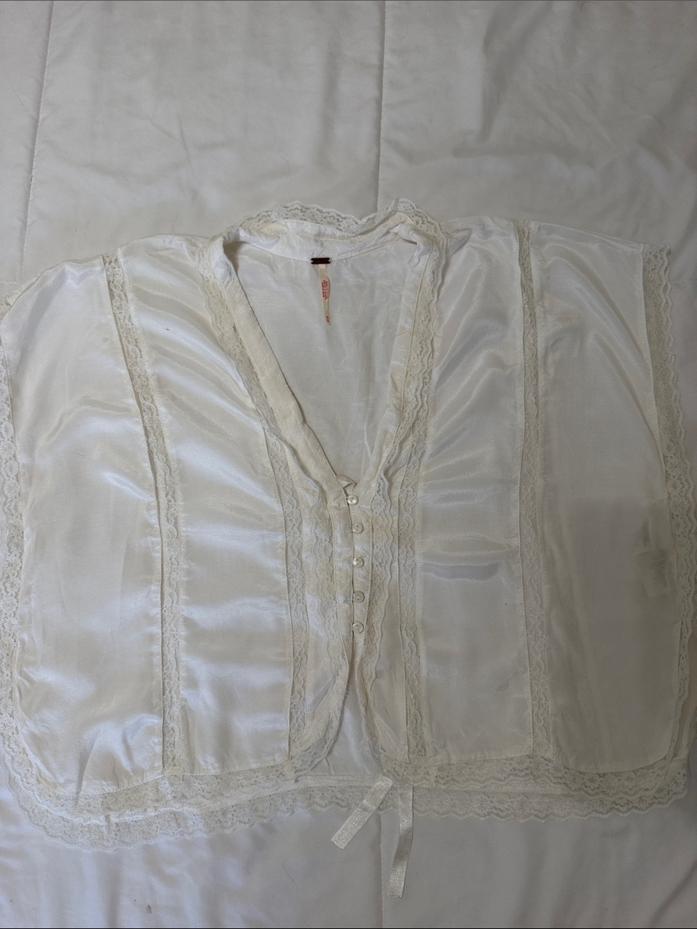 Free People Ivory Satin Lace-Trim Robe Top